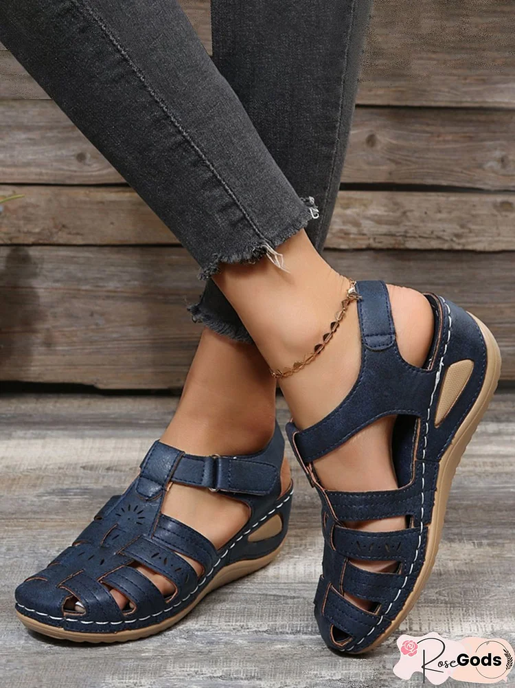 Floral Punching Cutouts Covered Toe Vintage Sandals