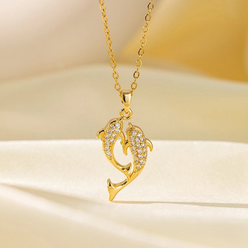 Sweet Minimalist Star Heart Shape Bow Knot Titanium Steel Zircon Plating Inlay Pendant Necklace