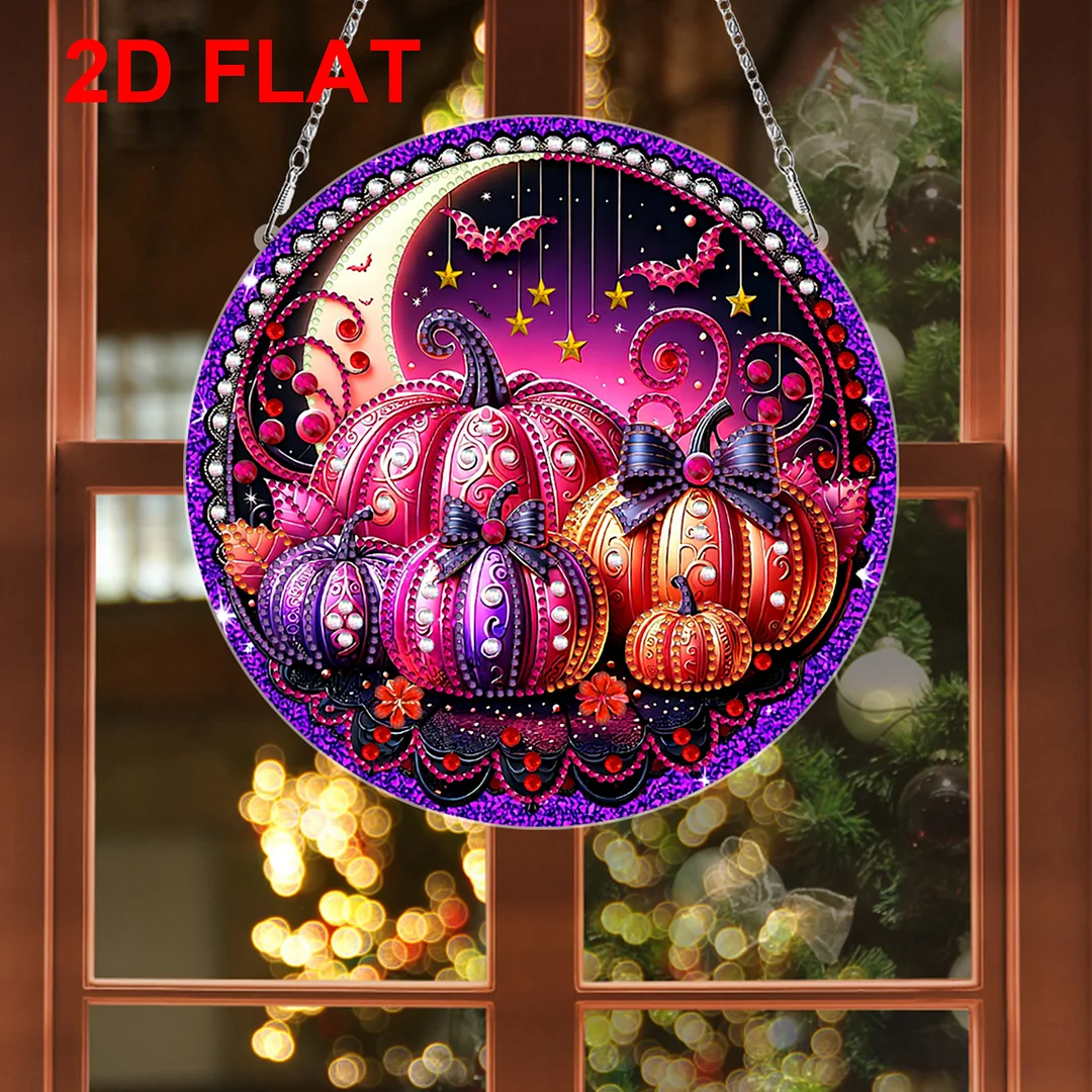 2D Flat DIY Pumpkin Diamond Art Pendant Double-Sided Diamond Painting Set