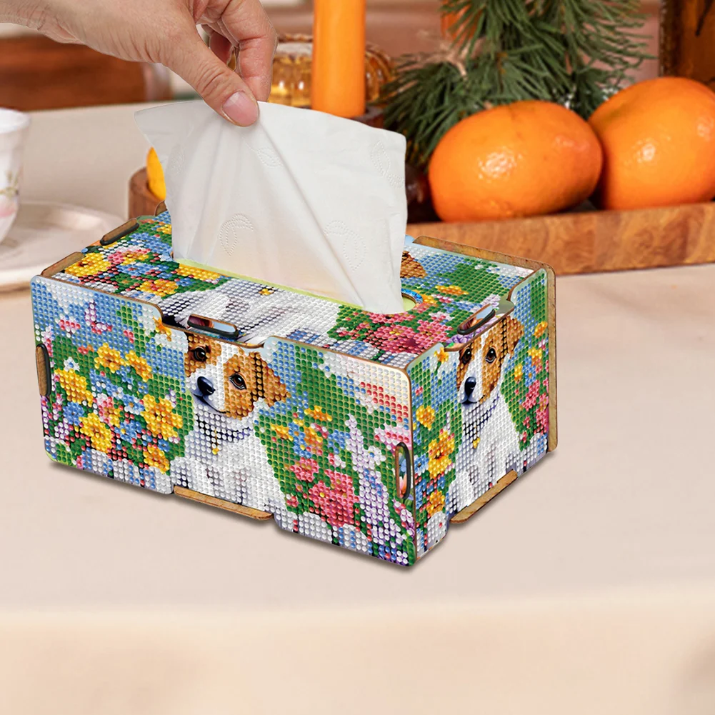 Diamond Painting Tissue Box Kits Decorative Rhinestone Craft Kit (Cute Puppy)