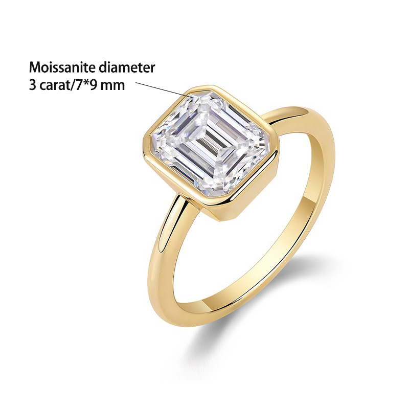 925 Sterling Silver 3 Carat Emerald Cut Moissanite Ring Vintage Classic Mens Womens High Quality Jewelry Ring