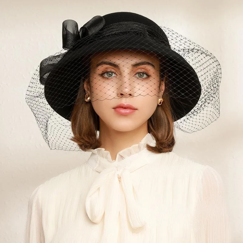 Women's Vintage Top Hat Mesh Bowknot Ribbon for Formal Banquets