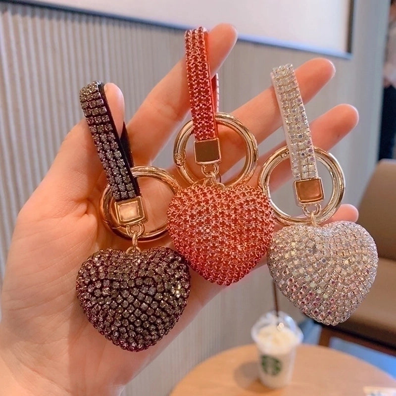 Fashion Heart Shape Arylic Metal Inlay Rhinestones Women’s Bag Pendant Keychain