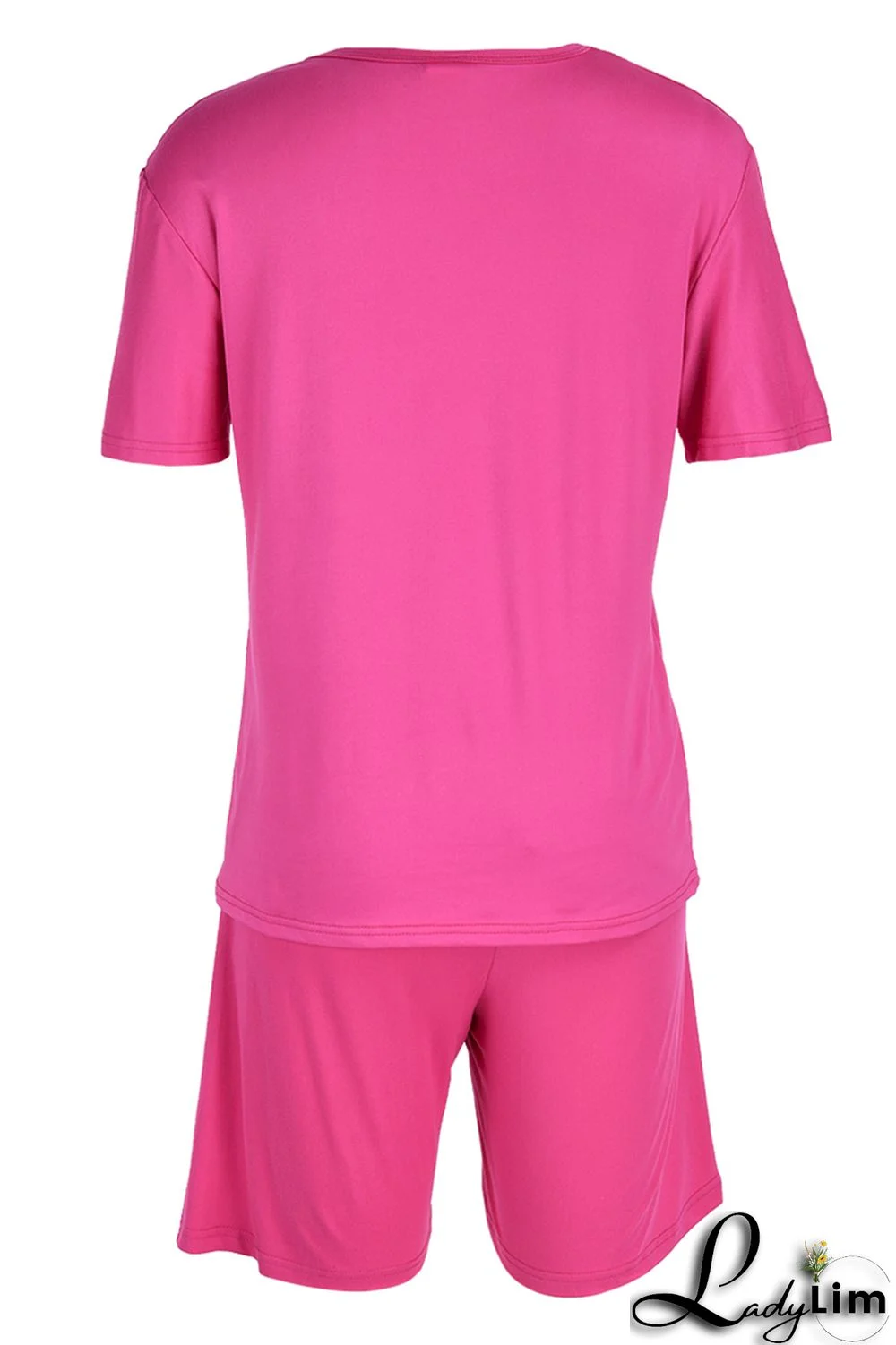 Rose Red Fashion Casual Letter Print Patchwork O Neck Short Sleeve Plus Size Two Pieces