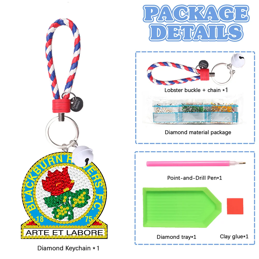 5D DIY Blackburn Rovers FC Double Sided Full Drill Keyring Diamond Keychains Pendant