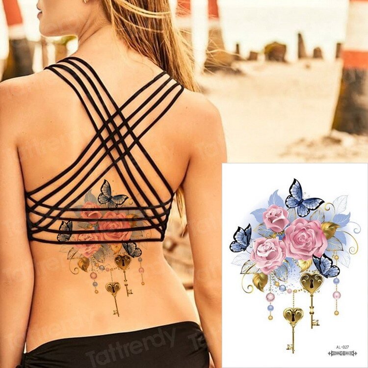Waterproof Temporary Sticker Geometric dragonfly Sternum Tattoo Black Triangle Tattoos Body Arm Fake Tatoo Chains Sternal patch