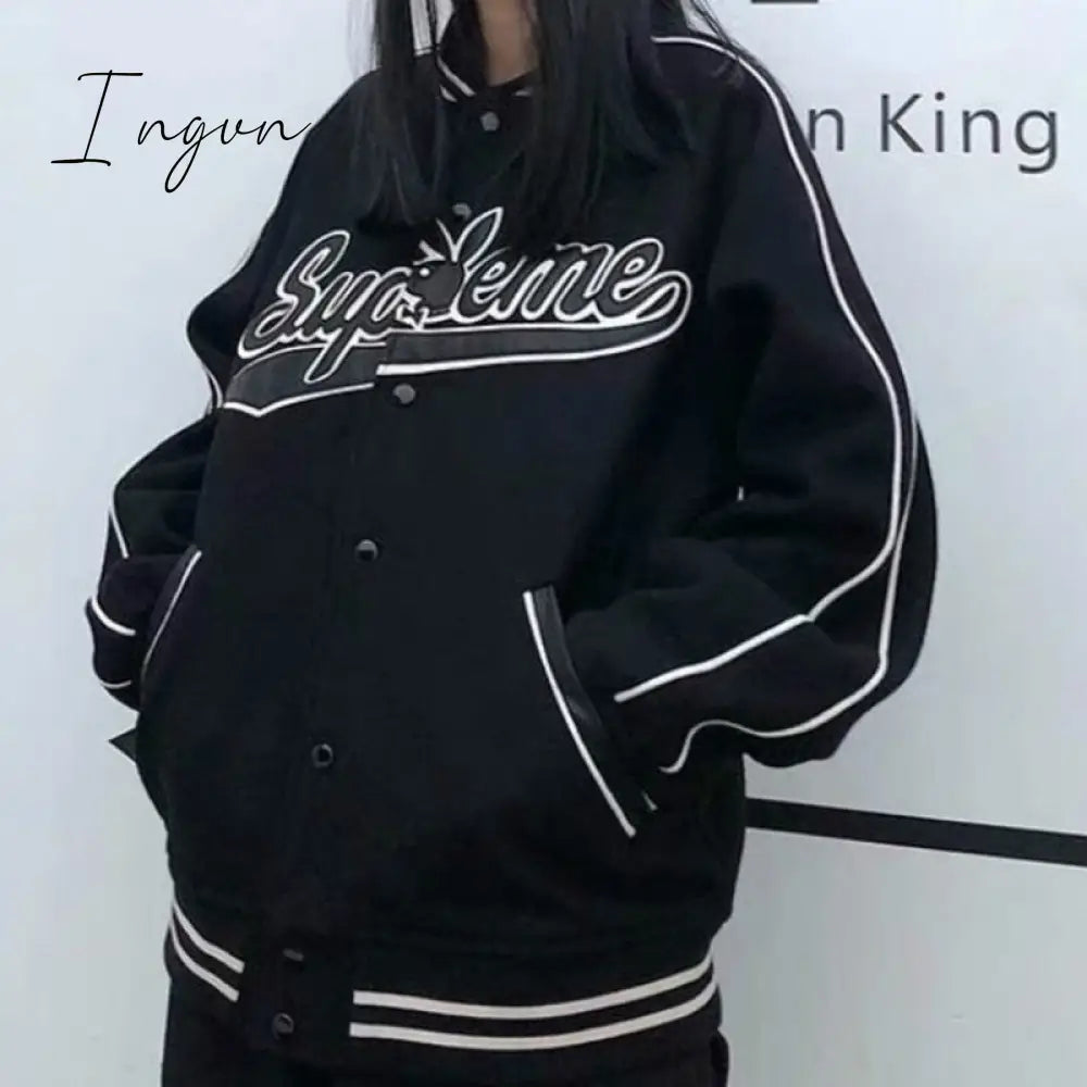 Ingvn - Letter Print High Street Long Sleeve Bomber Jacket Women Autumn New Fashion Brand Sports