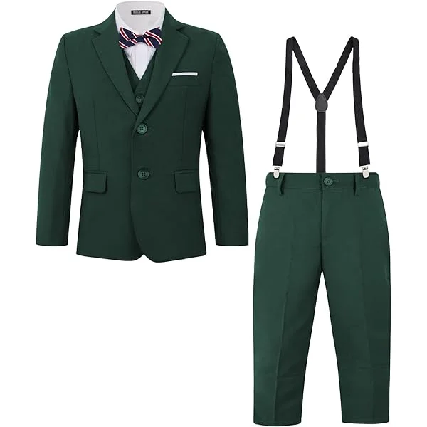 MAGE MALE Boys Multiple Colour Formal Dress Suits 3 Piece Slim Fit Dresswear Suit Set with Kids Suspenders 