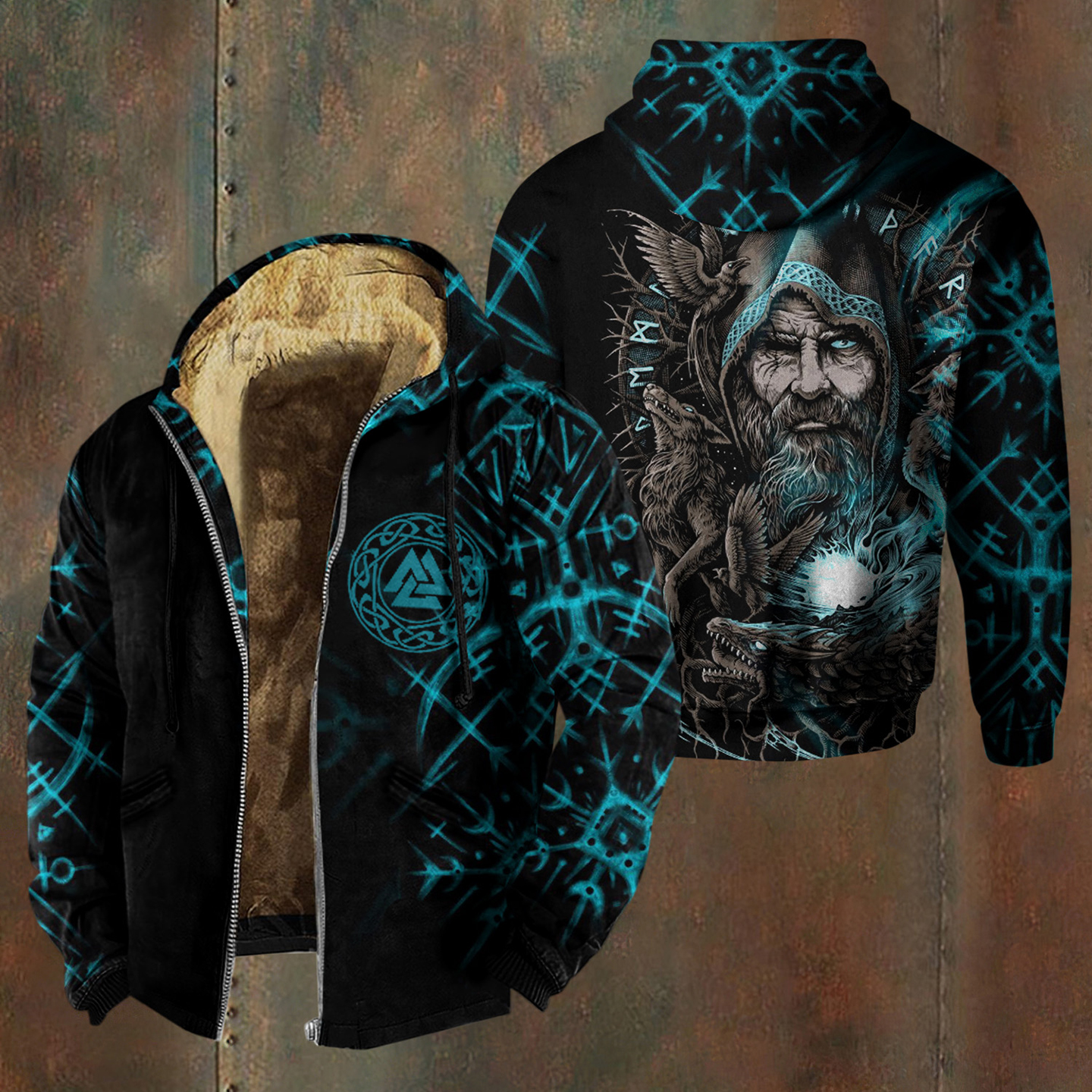 Men's Norse Pagan Viking Vintage Cropped Hooded Jacket