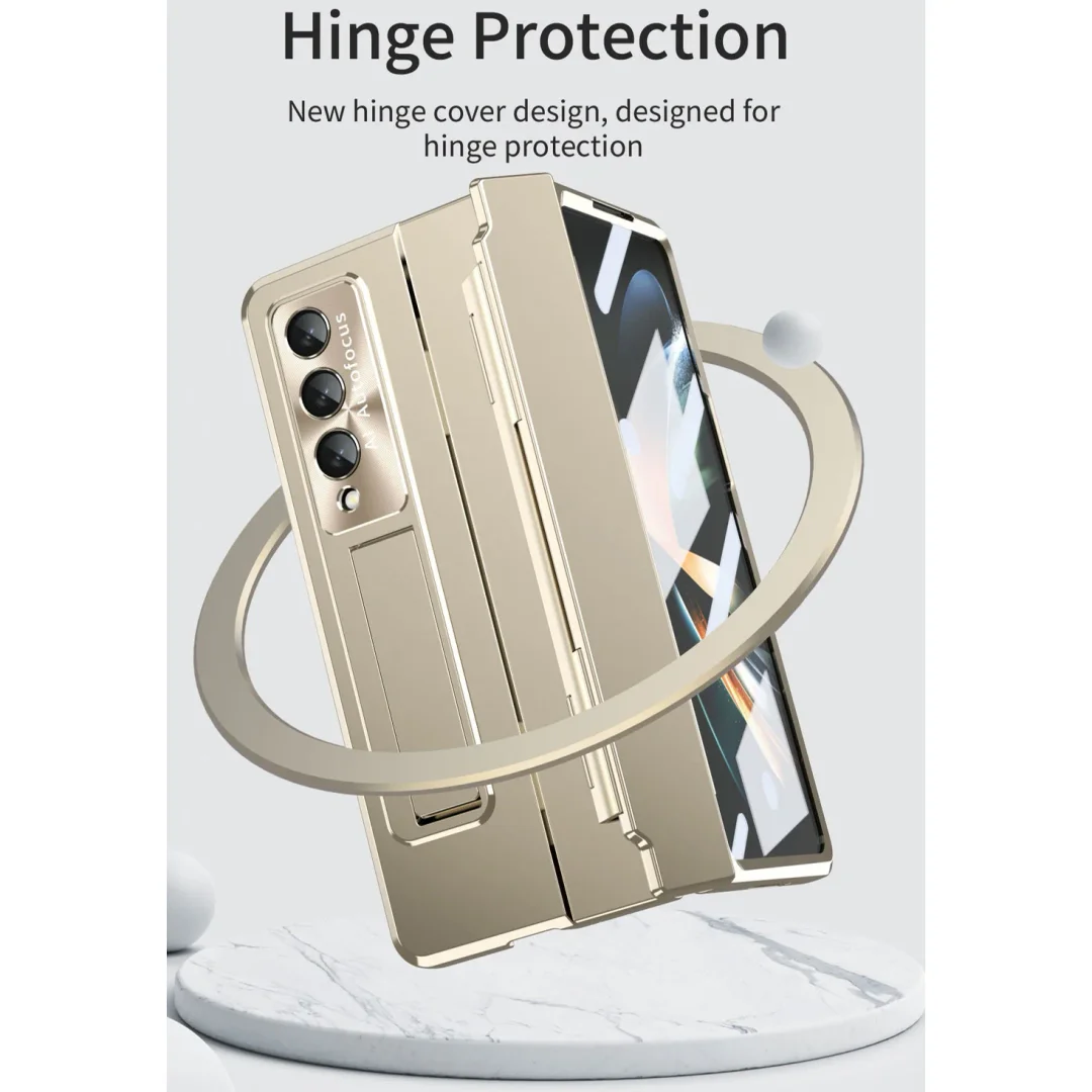Applicable To Samsung Zfold3/Zfold4 Flat Hinge Folding Electroplated Lens Film Mobile Phone Case