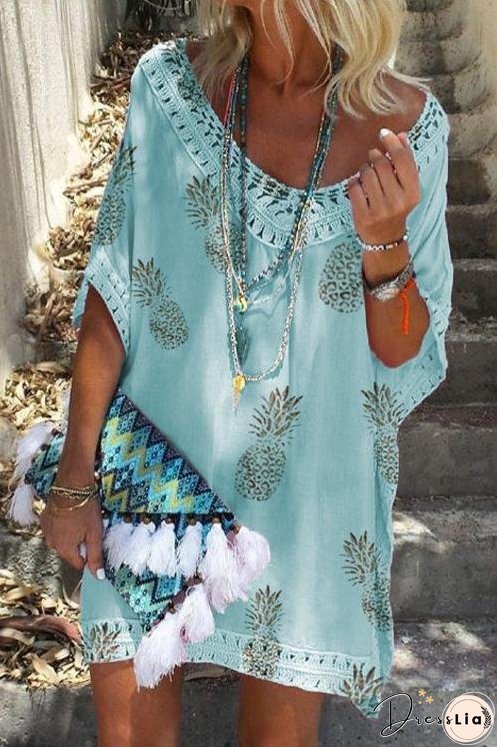 Meridress V Neck Hollow Out Pineapple Dress