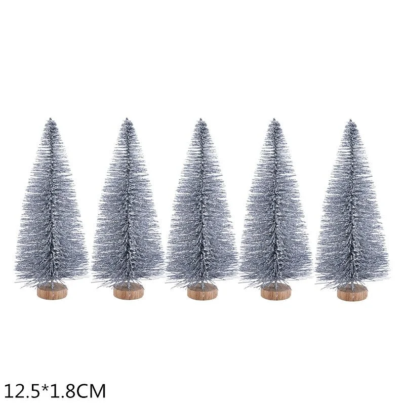 5Pcs 5-16cm Sisal Fiber Mini Christmas Tree Snow Frost Pine Tree DIY Craft Christmas Party Table Decoration Christmas Ornaments