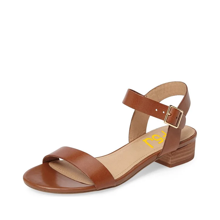 Tan Sandals Open Toe Comfortable Flats Vegan Leather Summer Sandals |FSJ Shoes