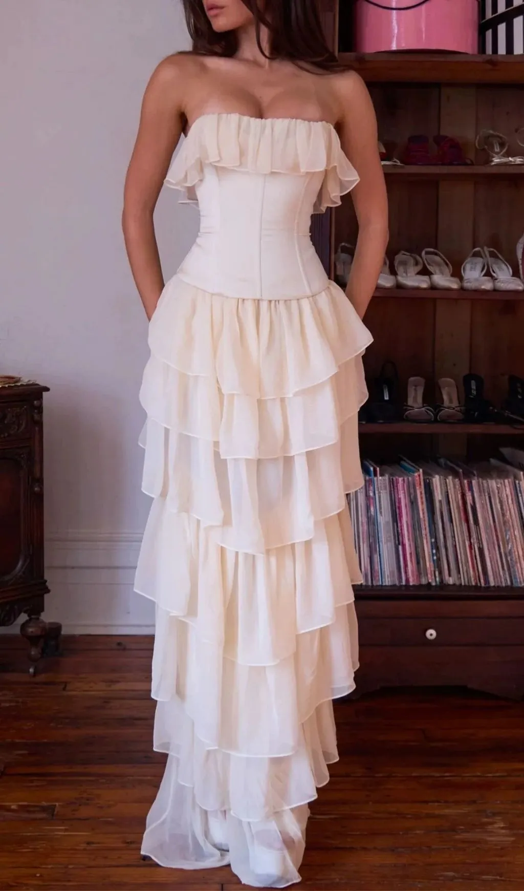 Flowering Girl Women Angelie Ruffle Corset Maxi Dress 