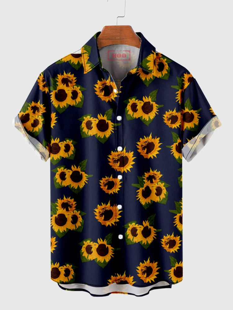 Full-Print Hawaiian Sunflower Printing Men's Short Sleeve Shirt