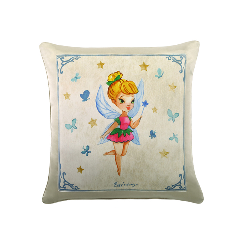 Fairy Maiden Printed Decorative Cushion Silk Pillowcase Details