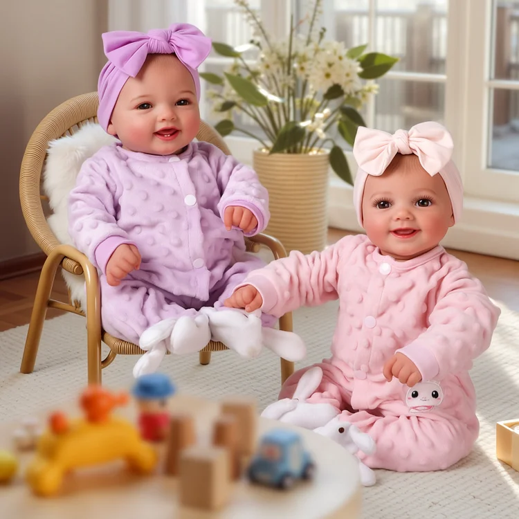 [20% Off]Babeside Smiling Reborn Baby Mia & Sunny 17" Newborn Twins Healing of the Heart
