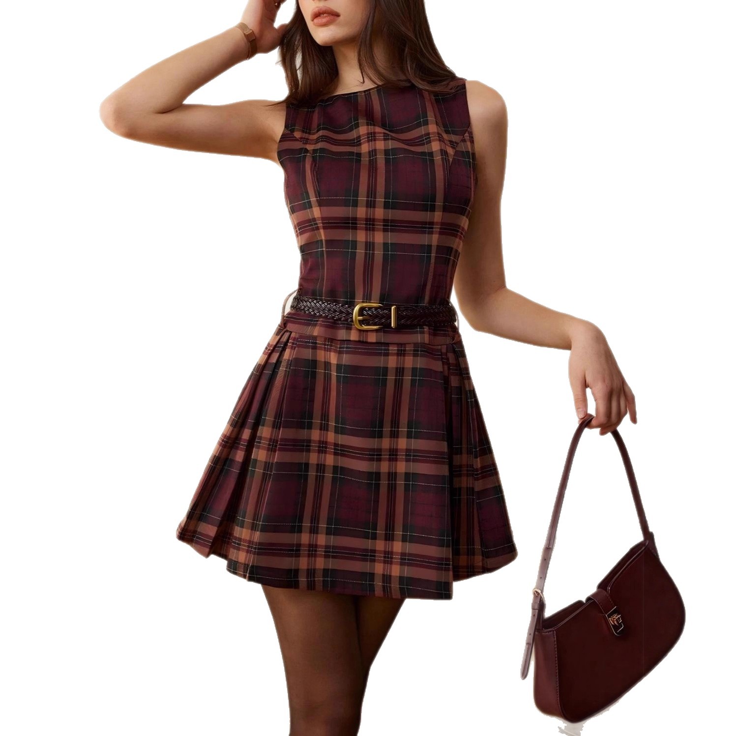 Women Plaid Sleeveless Mini Dress