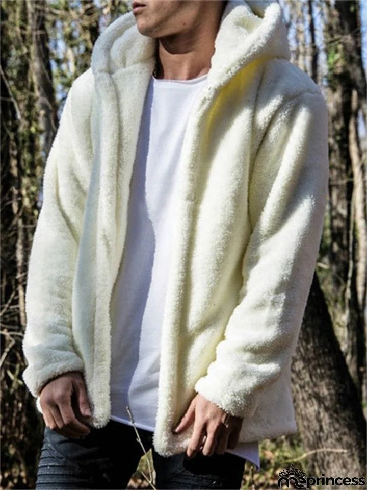 Men Casual Solid Color Hooded Warm Coat