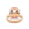 14K Rose and White Gold 13*6.5mm Emerald Cut Lab Pink Sapphire and Two Baguette Cut Lab Diamond Three Stone Cocktail Ring with Tapered Band