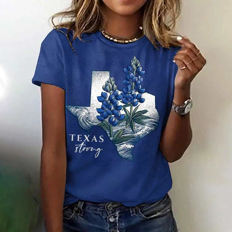 VChics Women's Vintage Praying For Texas Froal Printed Casual Short Sleeve T-shirt