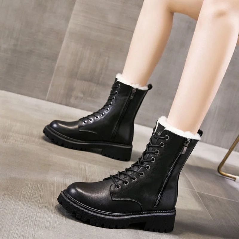 Casual Chelsea Snow Boots Women 2021 Winter New Designer Mid Heels Platform Ankle Shoes Warm Fur Gladiator Motorcycle Botas