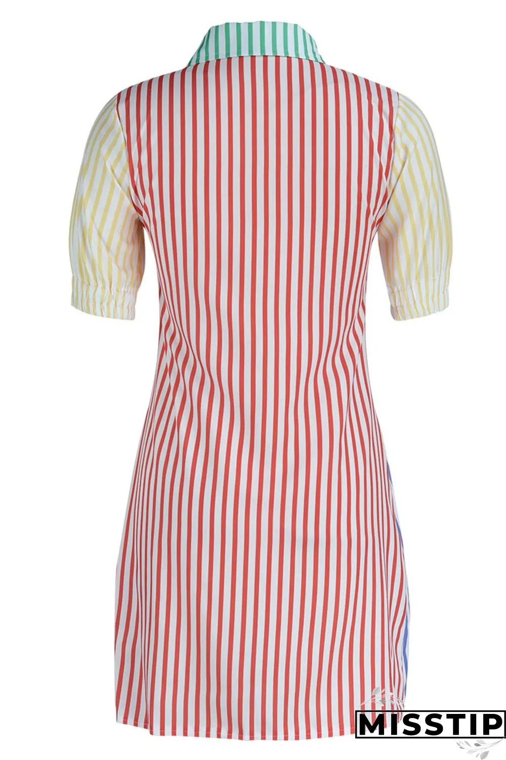 Tangerine Red Casual Print Patchwork Buckle Turndown Collar Dresses
