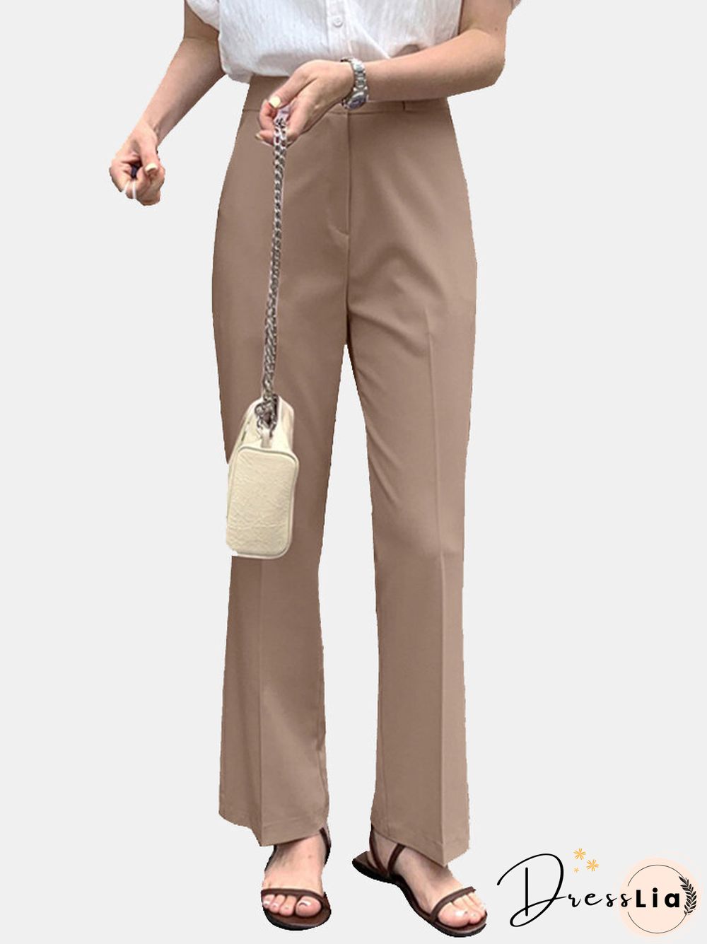 Solid Pocket Zip Front Tailored Pants For Women