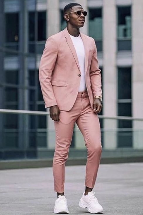 Popular Flap Pockets Pink 2 Piece Prince Suit For Groom With Notched Lapel | Ballbellas Ballbellas