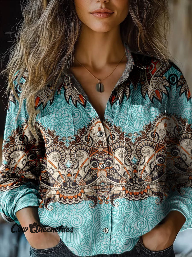 Women’s Paisley Print Casual Long Sleeve Comfortable Cotton Shirt Multicolor / S