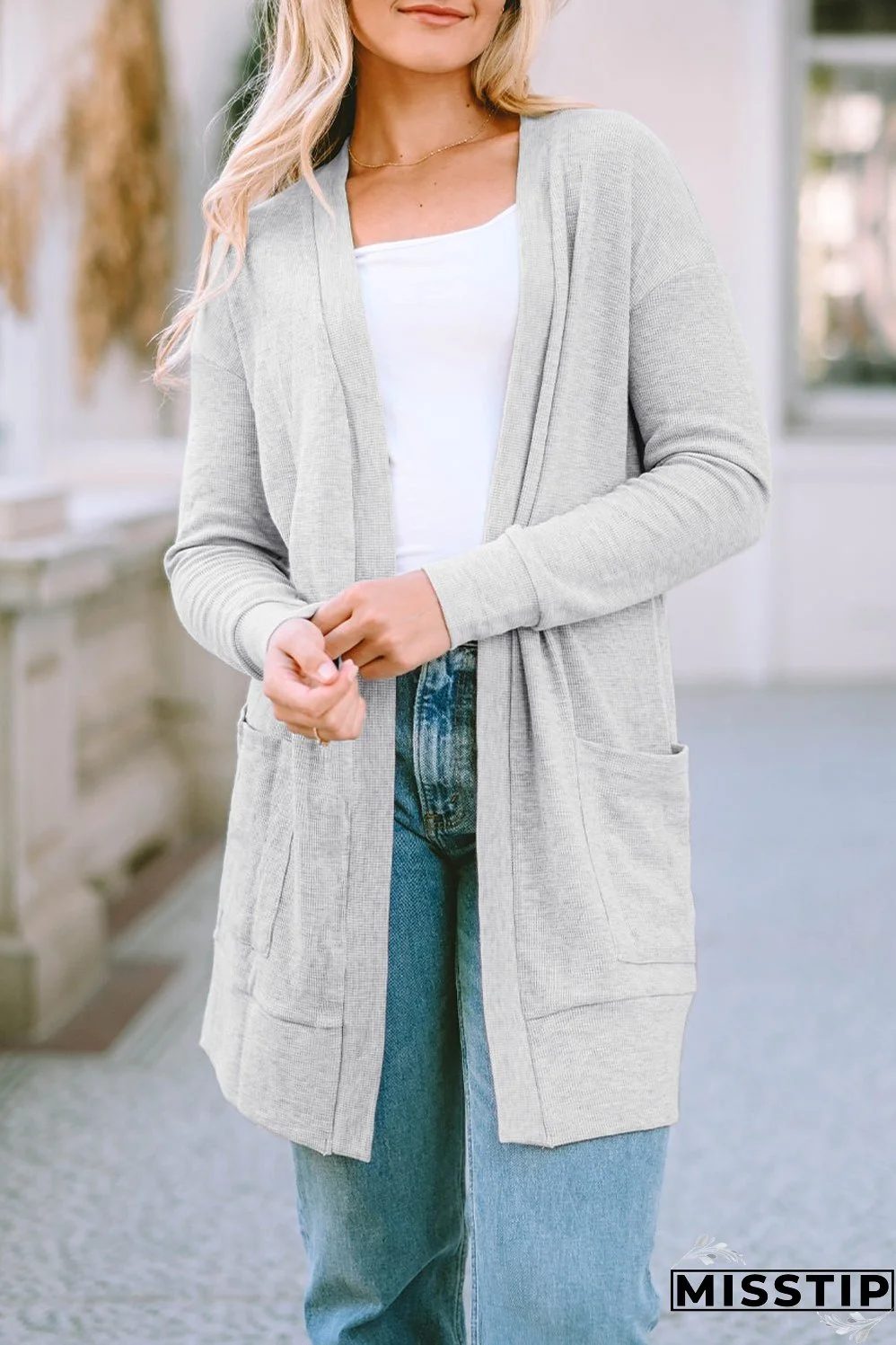 Pocketed Open Front Long Sleeve Cardigan