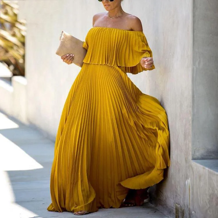 Vacation Strapless Solid Color Maxi Dress