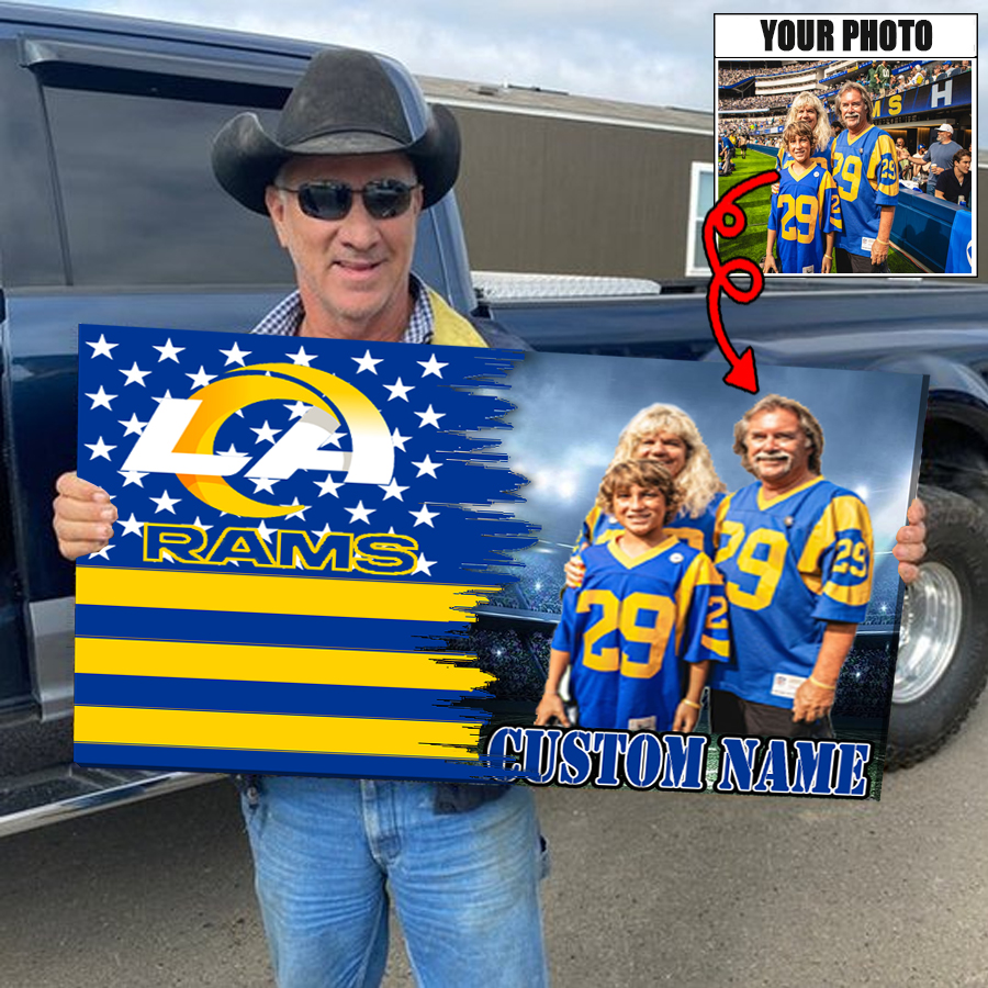 Custom Photo And Name Los Angeles Rams Wooden Poster