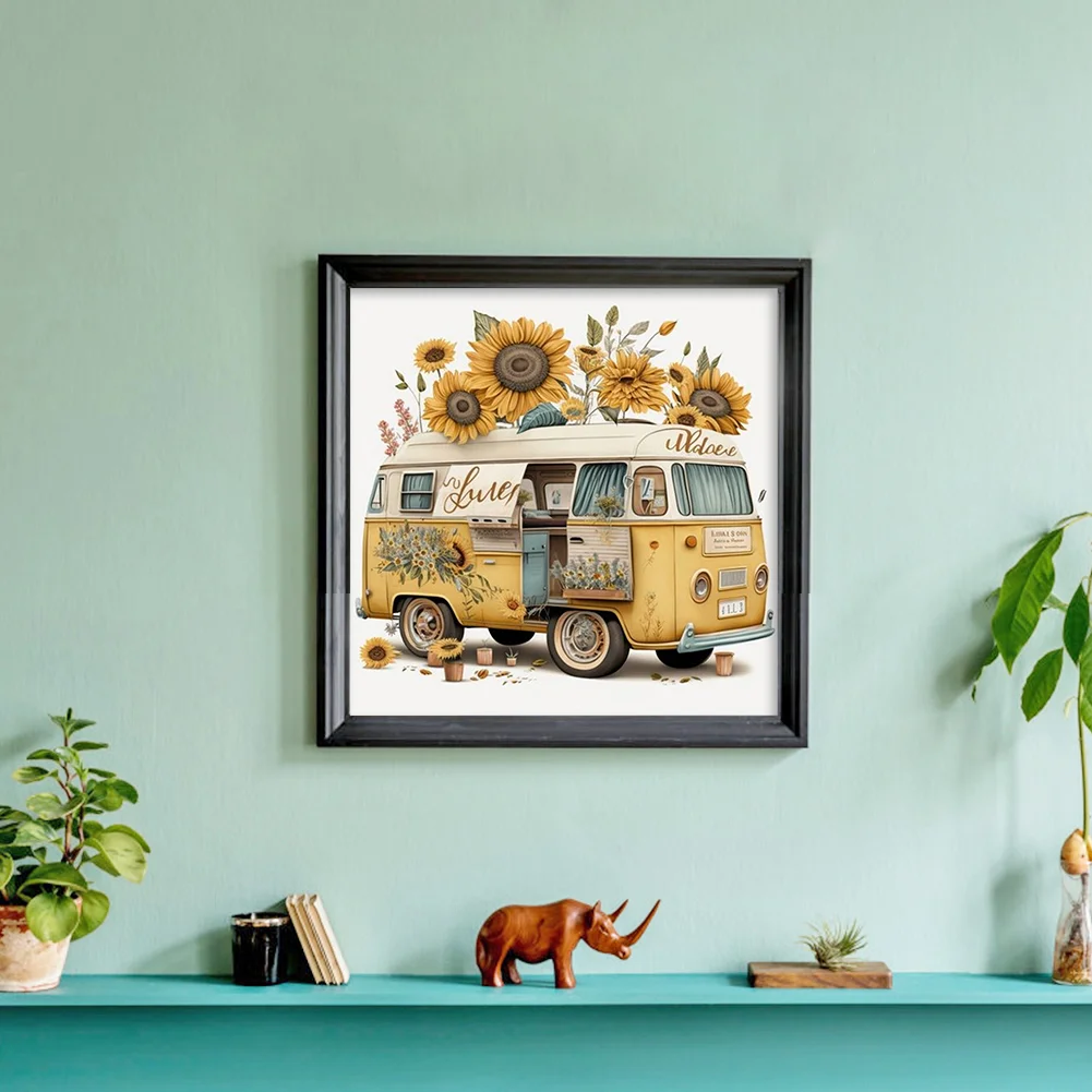 Full Round Diamond Painting 30*30cm - Sunflower Bus