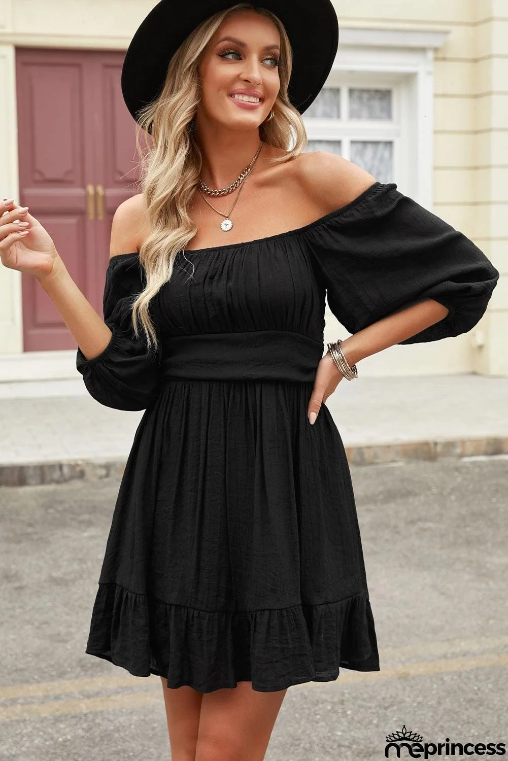 Tie-Back Ruffled Hem Square Neck Mini Dress