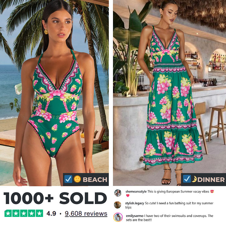 ★PLAGE_seoul★ Lip Deep V-Neck Swim Set _Green Deep V-Neck Lace-Up One-Piece Swimsuit in Army Green - Retro