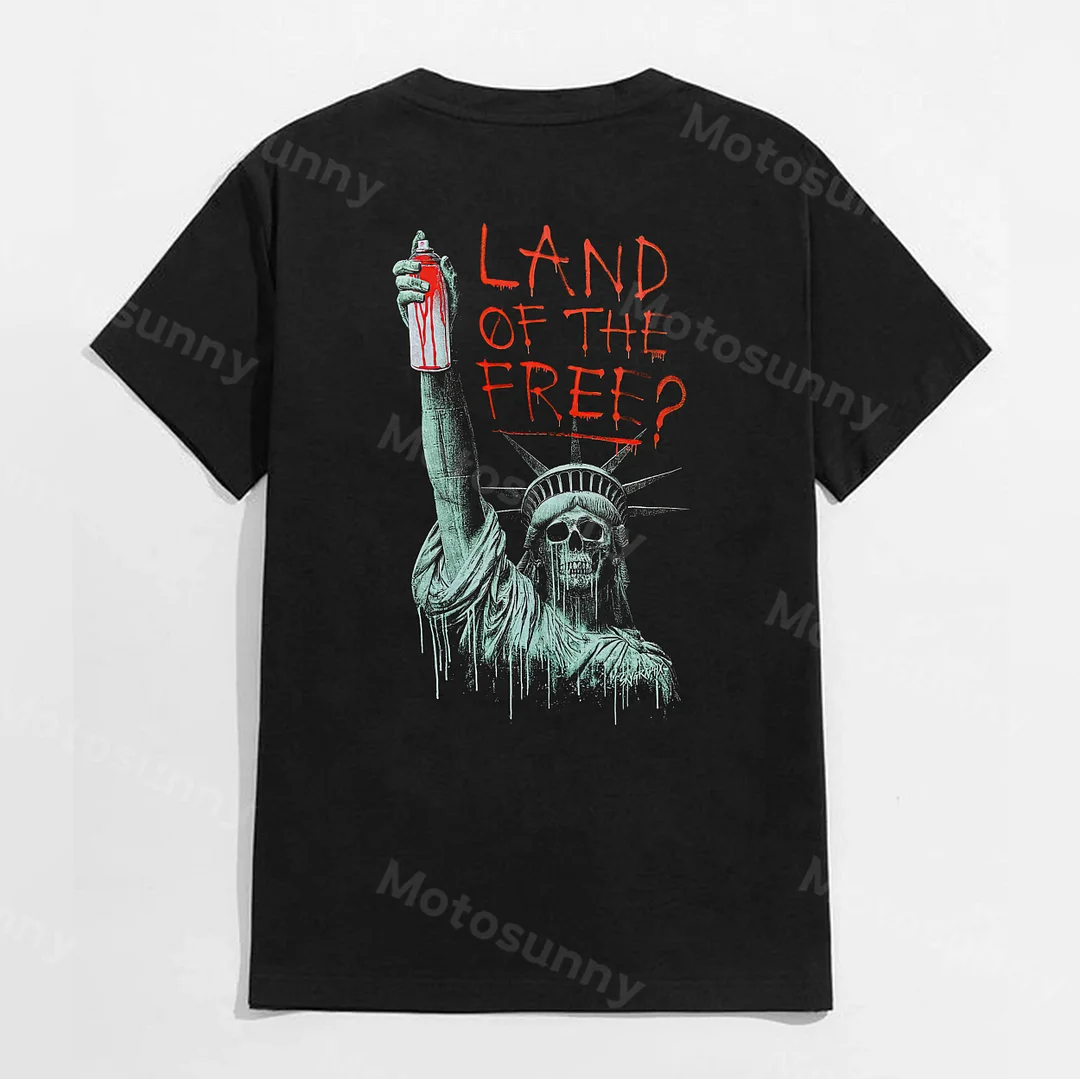 LAND OF THE FREE Statue of Liberty Skull Black Print T-shirt