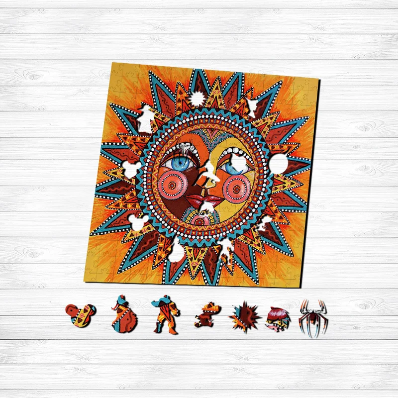 Jeffpuzzle™-JEFFPUZZLE™ Mexican Sun Art Wooden Puzzle