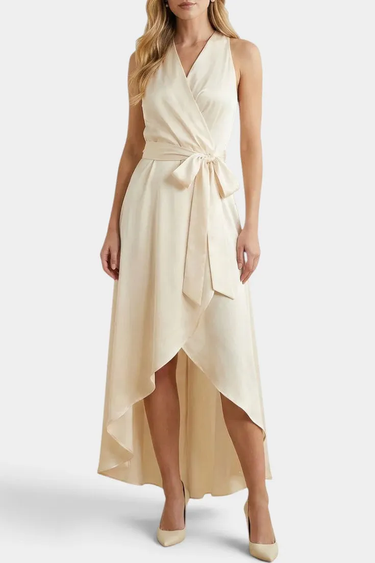 Wrap Dress with Asymmetric Hem and Belt