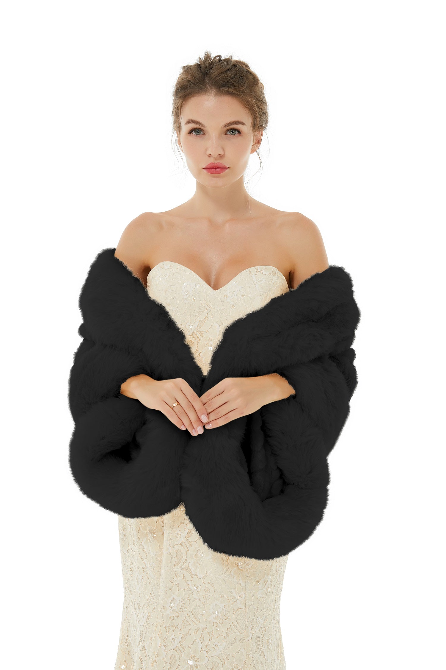 Warm Black Faux Fur Wrap for Winter Weddings - lulusllly