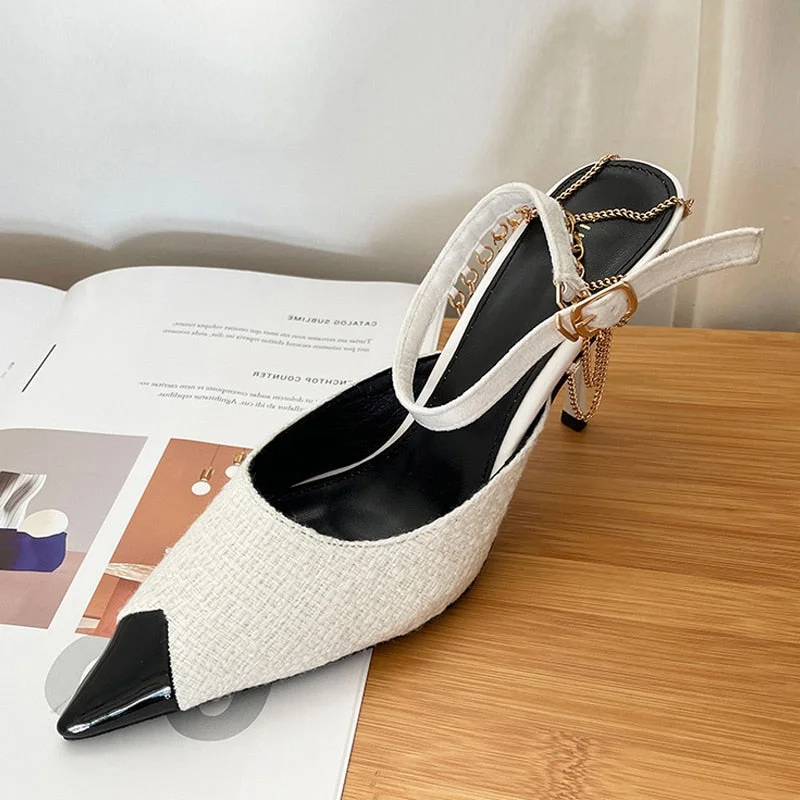 Size 35-40 Woman Pumps High Heels Fashion Chain Decoration Hollow Elegant Stiletto Sandals Pointed Toe Party Shoes For Women