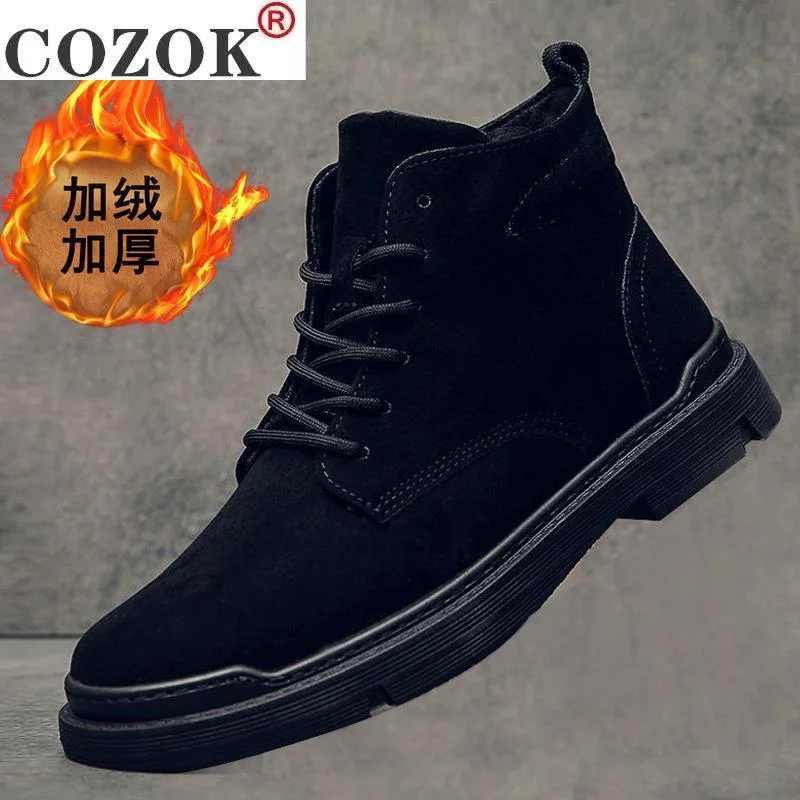 Warm Winter Men Boots Velvet Leather Ankle Boot Mens Winter Work Shoes Men's Military Fur Snow Boots for Male Footwear