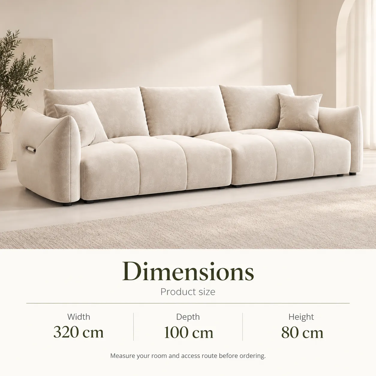 Maibao Sofa - Cream - Dimensions