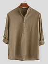Men's Casual Loose Solid Color Cotton Linen Long Sleeve Shirt