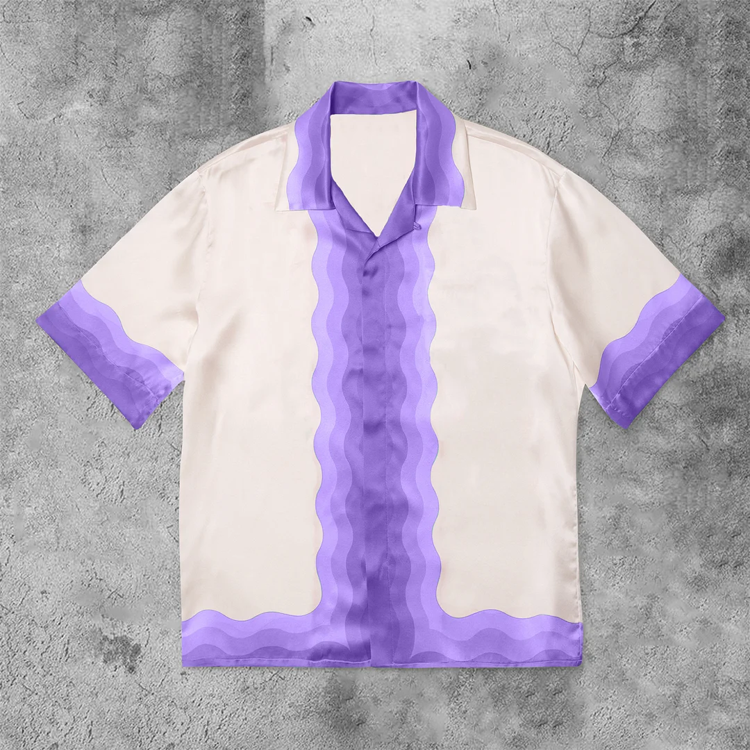 Fashion contrast literary purple silky shirt
