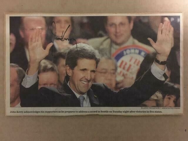 John Kerry Politician Boldly Signed 5x8 1/2 Mounted Photo Poster painting On The Campaign