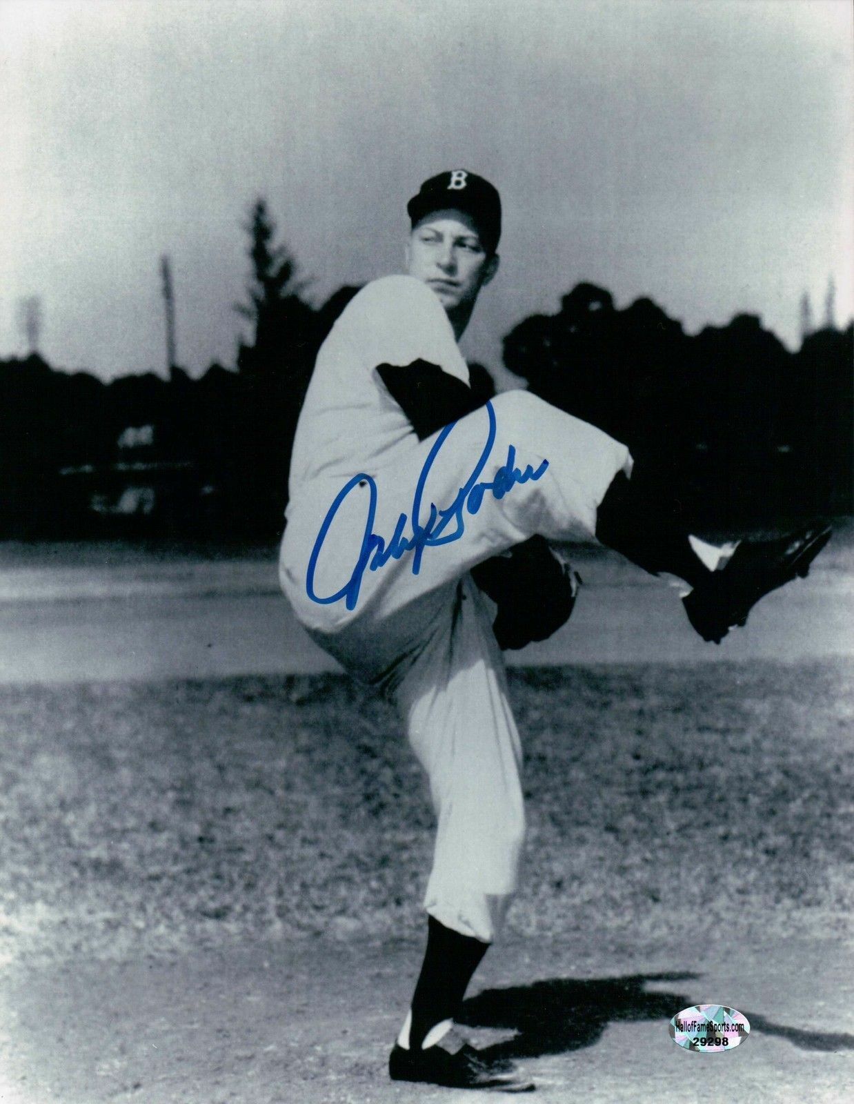 Johnny Podres Signed 8X10 Photo Poster painting Autograph Dodgers Pose One Leg B/W Auto COA