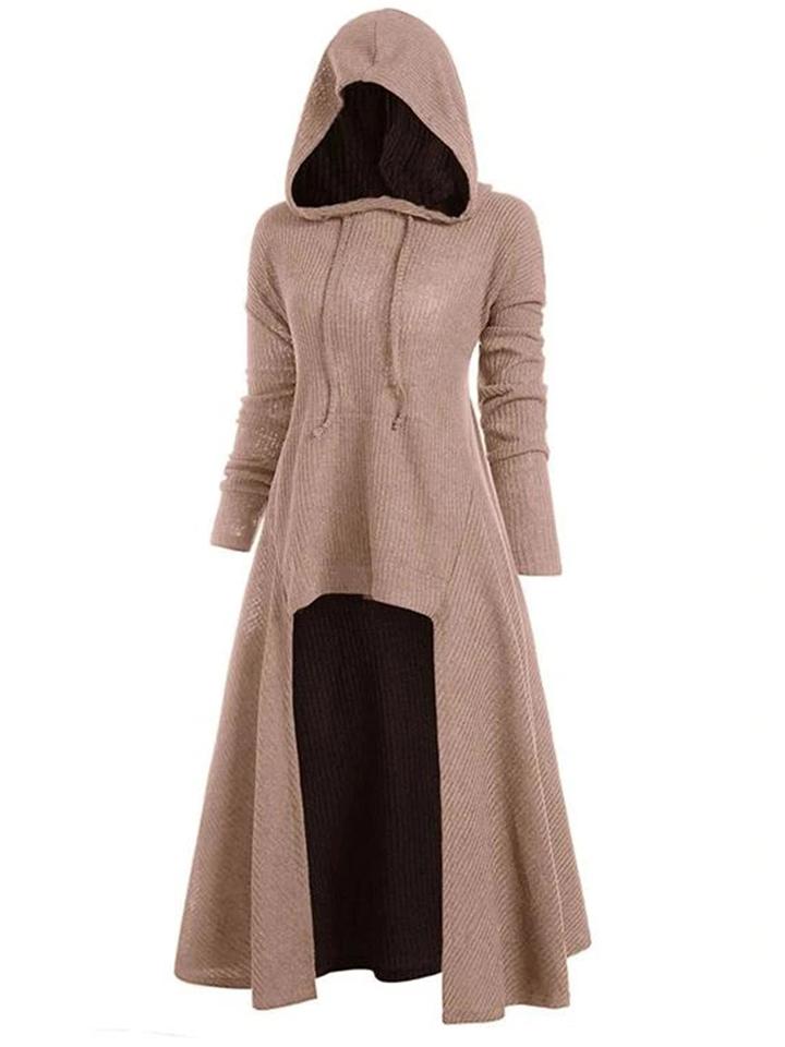  thdmladies Relaxed Fit Drawstring Hooded Stretchy High Low Pullover Cloak Dress thedmladies