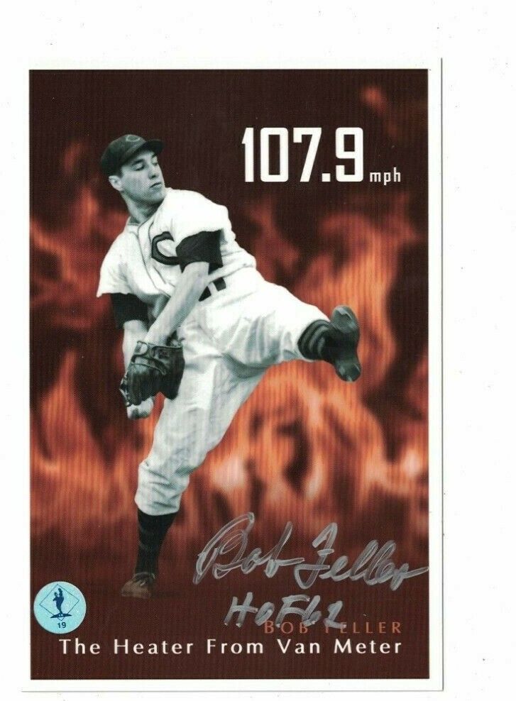 Bob Feller Cleveland Indians HOF Signed Heater From Van Meter Photo Poster painting W/Our COA