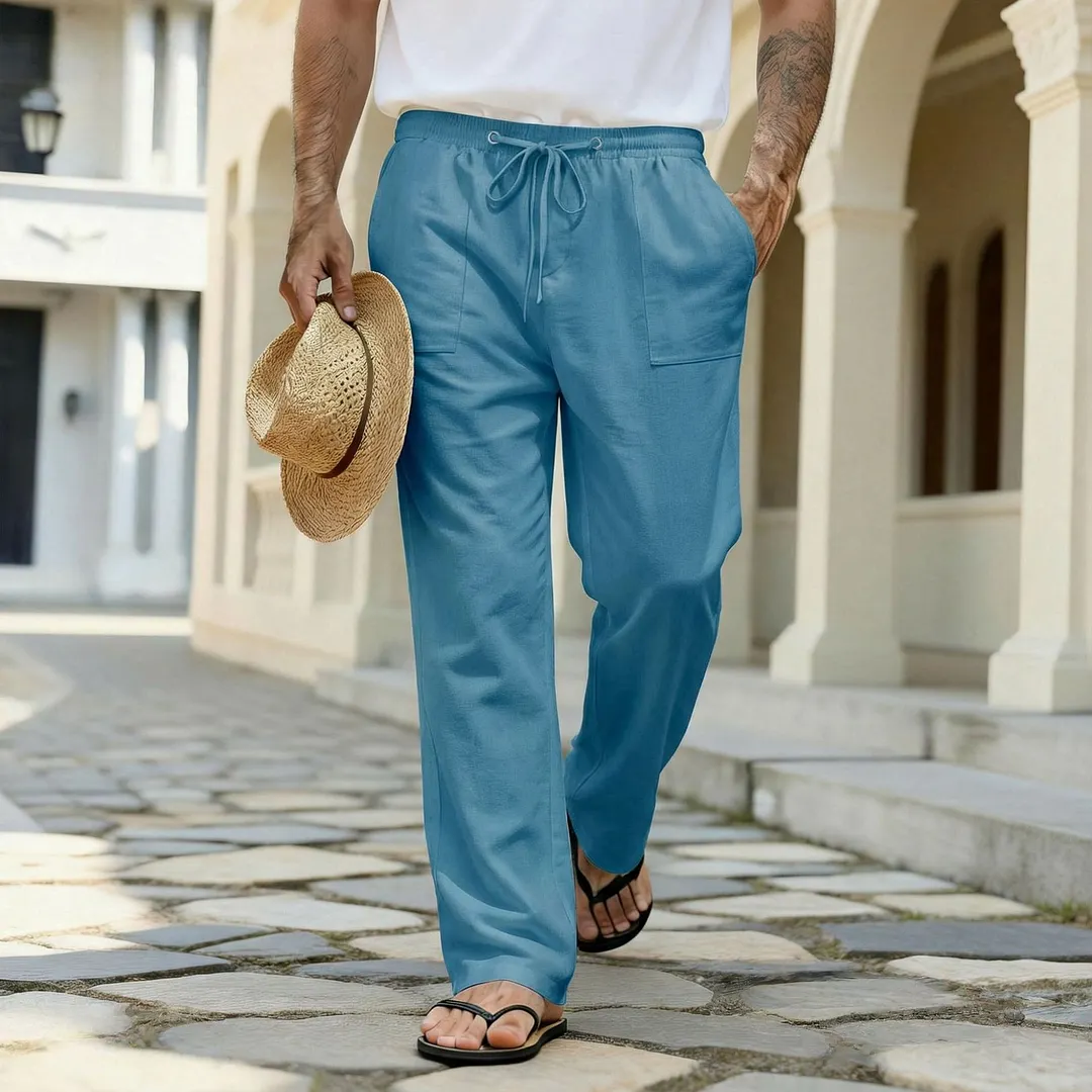 2026 Casual Fashion Loose Fit Men's Summer Breathable Long Pants Beach Straight Leg Pants Pure Long Pants-INSPIREUSE
